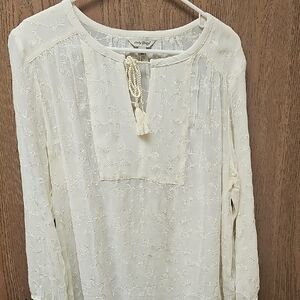 Lucky Brand Cream Embroidered Tassel Peasant Tunic